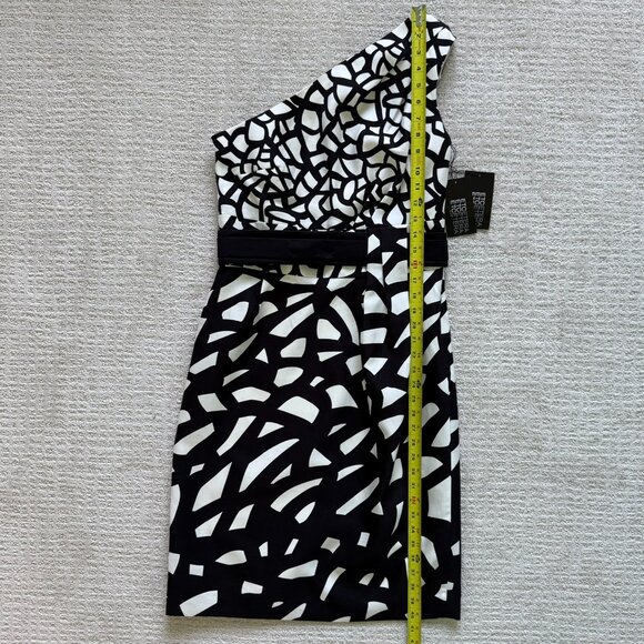 NWT Etcetera | One Shoulder Black & White Silk Dress Sz 8 - Picture 5 of 7